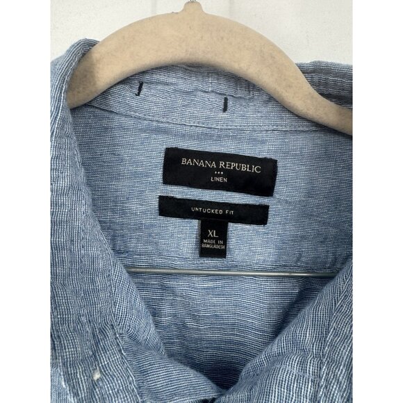 Banana Republic Untucked Fit 100% Linen Button Front Shirt Men XL Blue Beach - Picture 3 of 8